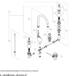 Robinet lavabo melangeur trois trous Antica bec haut orientable