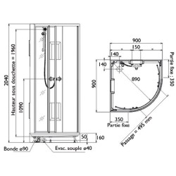 Cabine de douche Leda Izibox 90 x 90 quart de rond 