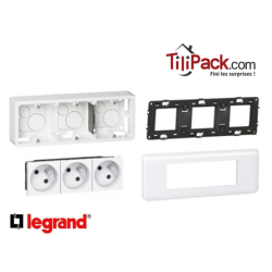 Triple prise Legrand Mozaic 3x2P+T - Appareillage complet Blanc saillie