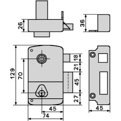 Serrure en applique verticale Cisa monopoint à fouillot 40mm - DROITE