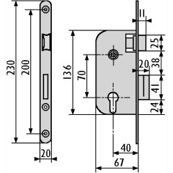 Serrure à mortaiser JPM Multibat monopoint - Axe 40 mm - Profil européen